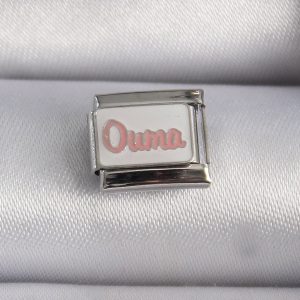 316L Çelik Gümüş Renk Beyaz Pembe Ouma İşlemeli Nomination Charm