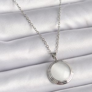316L Çelik Gümüş Renk Beyaz Sedefli Daire Model Kadın Kolye