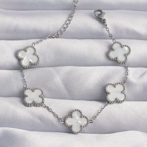 316L Çelik Gümüş Renk Beyaz Sedefli Yonca Bileklik