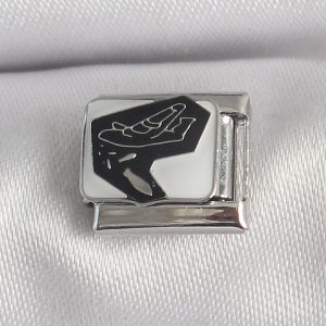 316L Çelik Gümüş Renk Beyaz Siyah Uçak İşlemeli Portre Model Nomination Charm