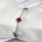 316L Çelik Gümüş Renk Bordo Baby Boy Yonca Kadın Bileklik