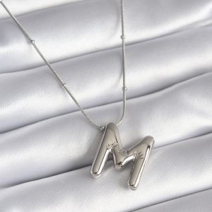 316L Çelik Gümüş Renk Bubble "M" Harf Model Kadın Kolye