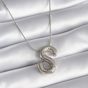 316L Çelik Gümüş Renk Bubble "S" Harf Model Kadın Kolye