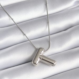 316L Çelik Gümüş Renk Bubble "T" Harf Model Kadın Kolye