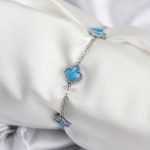 316L Çelik Gümüş Renk Buz Mavisi Baby Boy Yonca Kadın Bileklik