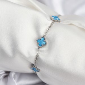 316L Çelik Gümüş Renk Buz Mavisi Baby Boy Yonca Kadın Bileklik