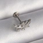 316L Çelik Gümüş Renk Dal Model Zirkon Taş Detaylı Tragus Piercing