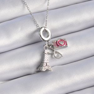 316L Çelik Gümüş Renk Eyfel Kule Fotoğraf Makinesi Model Charm Kadın Kolye