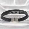 316L Çelik Gümüş Renk Gemi Dümeni Figür Siyah Burgu Deri Kordon Model Erkek Bileklik