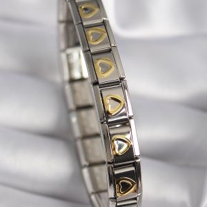 316L Çelik Gümüş Renk Gold Kalp İşleme Nomination Model Kadın Bileklik