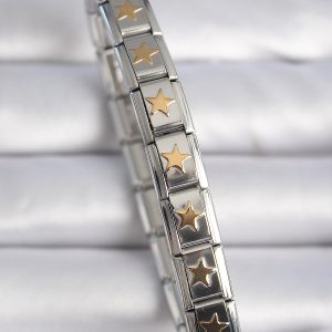 316L Çelik Gümüş Renk Gold Yıldız İşleme Nomination Charm Bileklik