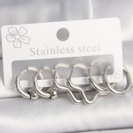 316L Çelik Gümüş Renk Halka Yıldız Model Kadın Küpe Seti