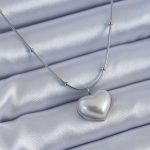 316L Çelik Gümüş Renk İncili Kalp Model Minimal Top Detay Kadın Kolye