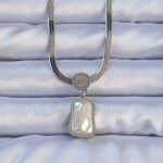 316L Çelik Gümüş Renk İtalyan Zincir Ezme Taşlı Kolye