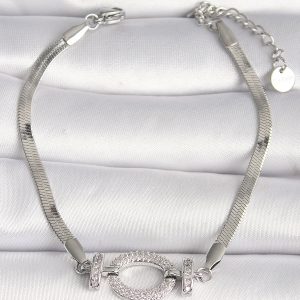 316L Çelik Gümüş Renk İtalyan Zincir Model Zirkon Taşlı Halka Figür Kadın Bileklik