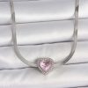 316L Çelik Gümüş Renk İtalyan Zincir Pembe Zirkon Taşlı Kalp Model Kadın Kolye