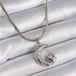 316L Çelik Gümüş Renk İtalyan Zincir Zirkon Taşlı Halil Figür Kalp Detay Kadın Kolye