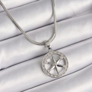 316L Çelik Gümüş Renk İtalyan Zincir Zirkon Taşlı Kutup Yıldız Model Kadın Kolye