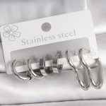 316L Çelik Gümüş Renk Kalp Halka Model Kadın Küpe Seti