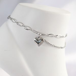 316L Çelik Gümüş Renk Kalp Tasarımlı Halhal