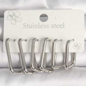 316L Çelik Gümüş Renk Kare Model Kadın Küpe Seti