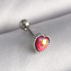 316L Çelik Gümüş Renk Kırmızı Mineli Kalp Tragus Piercing