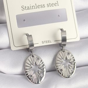 316L Çelik Gümüş Renk Kutup Yıldızı İşleme Kadın Küpe