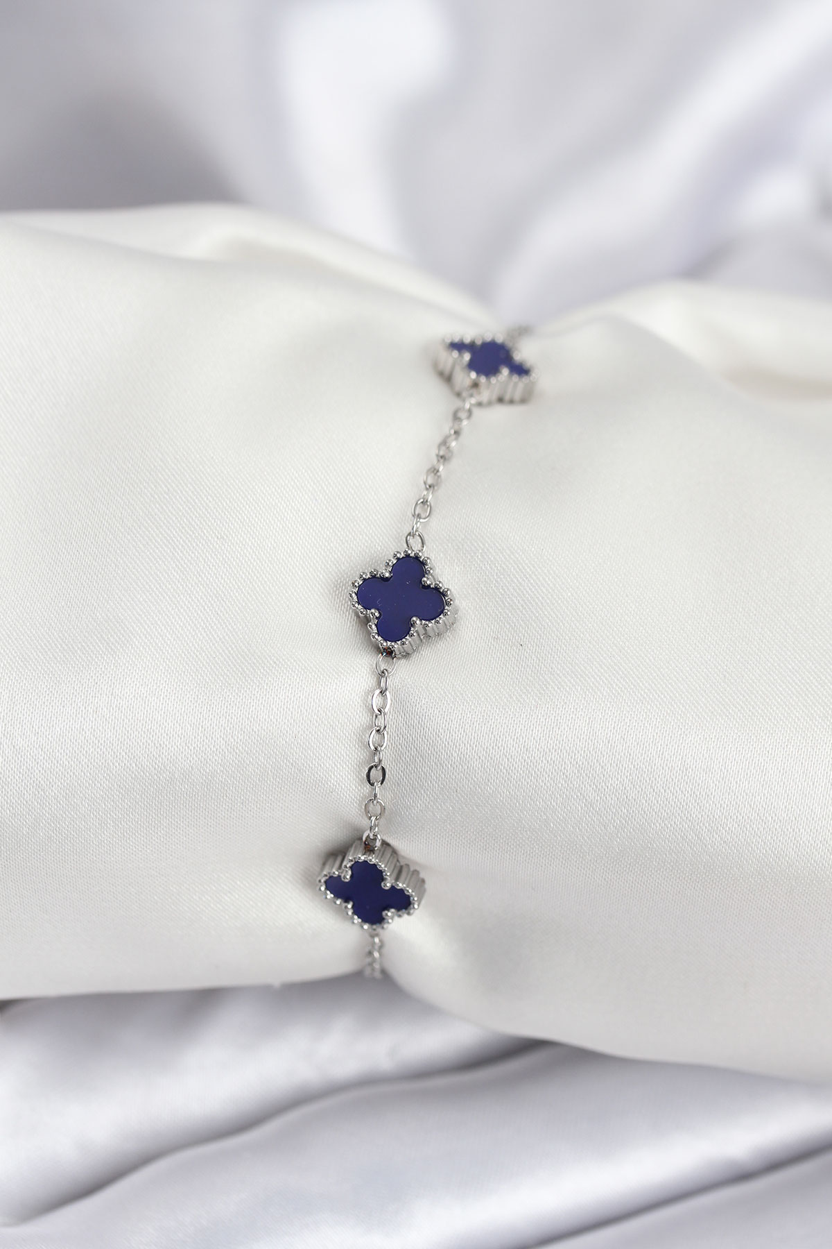 316L Çelik Gümüş Renk Lacivert Baby Boy Yonca Kadın Bileklik