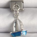 316L Çelik Gümüş Renk Mavi Yelkenli Model Nomination Charm