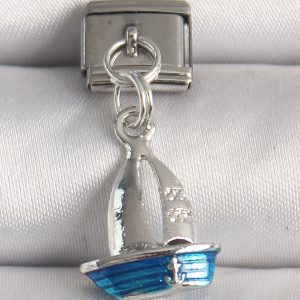 316L Çelik Gümüş Renk Mavi Yelkenli Model Nomination Charm