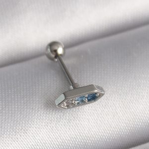 316L Çelik Gümüş Renk Mavi Zirkon Taşlı Tragus Piercing