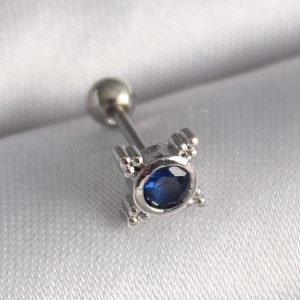 316L Çelik Gümüş Renk Mavi Zirkon Taşlı Tragus Piercing