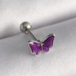 316L Çelik Gümüş Renk Mor Kelebek Model Tragus Piercing