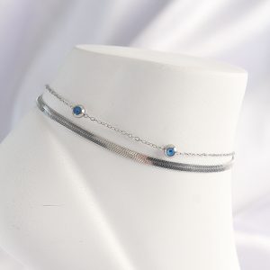 316L Çelik Gümüş Renk Nazar Boncuk Tasarımlı 2li Halhal