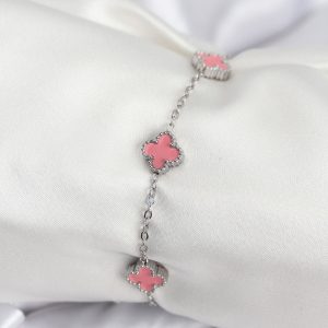316L Çelik Gümüş Renk Pembe Baby Boy Yonca Kadın Bileklik