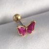 316L Çelik Gümüş Renk Pembe Kelebek Model Tragus Piercing