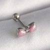 316L Çelik Gümüş Renk Pembe Kurdele Zirkon Taş Detay Tragus Piercing