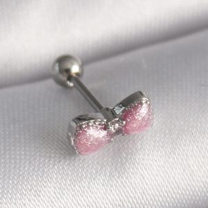 316L Çelik Gümüş Renk Pembe Kurdele Zirkon Taş Detay Tragus Piercing