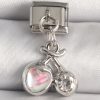 316L Çelik Gümüş Renk Pembe Mineli Kalp Zirkon Taş Detay Nomination Charm
