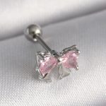 316L Çelik Gümüş Renk Pembe Zirkon Taşlı Fiyonk Tragus Piercing