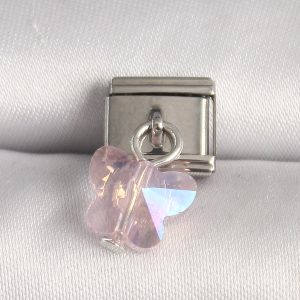 316L Çelik Gümüş Renk Pembe Zirkon Taşlı Kelebek Model Nomination Charm