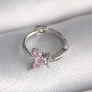 316L Çelik Gümüş Renk Pembe Zirkon Taşlı Kelebek Model Tragus Piercing