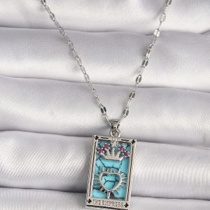 316L Çelik Gümüş Renk Pembe Zirkon Taşlı Taç Kalp Portre Model Kadın Kole