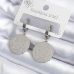 316L Çelik Gümüş Renk Pentagram İşleme Model Kadın Küpe