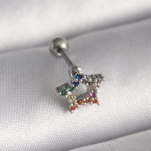 316L Çelik Gümüş Renk Renkli Zirkon Taşlı Yıldız Model Tragus Piercing