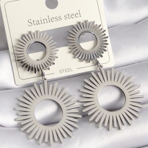 316L Çelik Gümüş Renk Sallantı Güneş Model Kadın Küpe