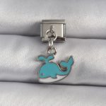 316L Çelik Gümüş Renk Sallantı Mavi Balina Model Nomination Charm