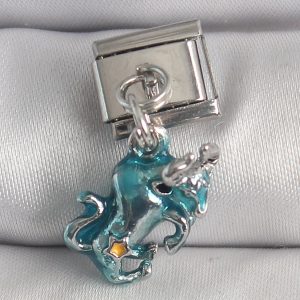 316L Çelik Gümüş Renk Sallantı Mavi Boğa Model Nomination Charm