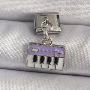316L Çelik Gümüş Renk Sallantı Mor Piyano Figür Nomination Charm