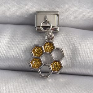 316L Çelik Gümüş Renk Sallantı Simli Bal Beteği Model Nomination Charm